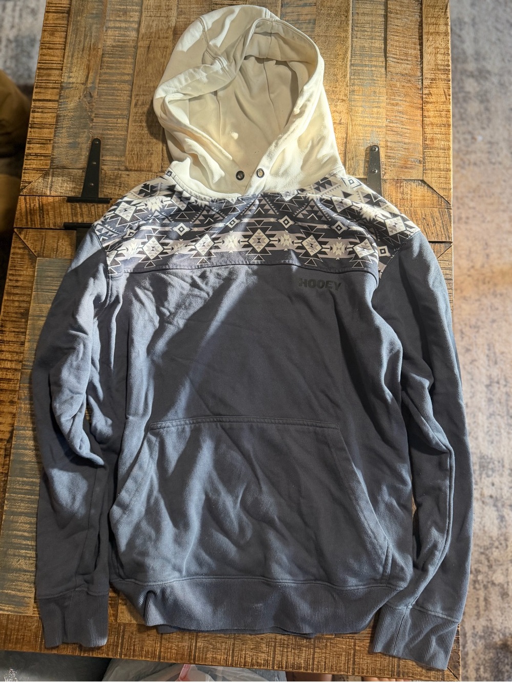 Hooey Men's Hooded Pullover - Charcoal Body with Cream Hood and Patterned Yoke
